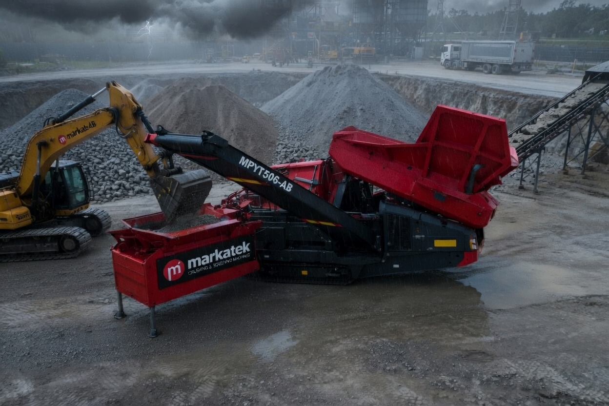 MPYT506-AB paletli mobil eleme sistemi ekskavatör ile bunker besleme operasyonu taş ocağı sahası